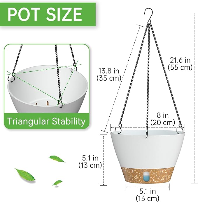 ZMTECH Hanging Planters for Indoor Plants Set of 2 Self Watering Hanging Pots Hanging Baskets Hanging Flower Pots for Outdoor Hanging Plants(8 Inch, White)
