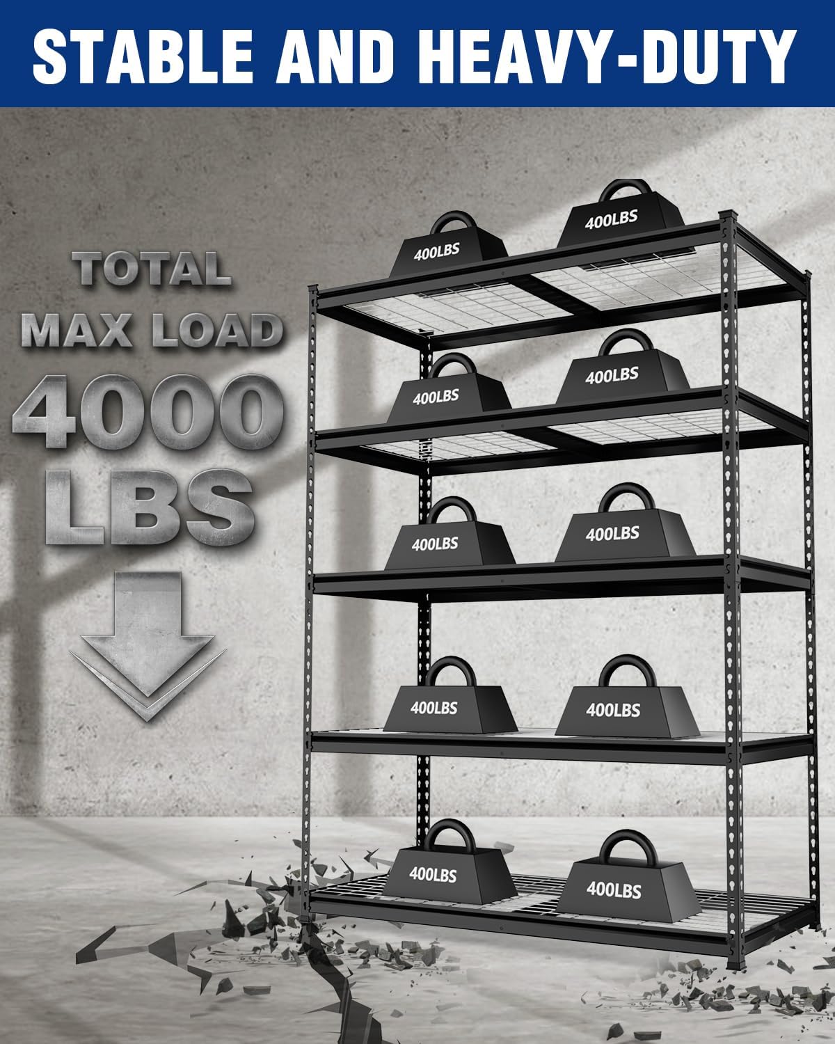 WORKPRO 5-Tier Heavy Duty Metal Shelving Unit, 72”H x 48”W x 24”D, Adjustable Storage Rack with 4000 lbs Capacity, for Garage, Basement, Workshop, Warehouse