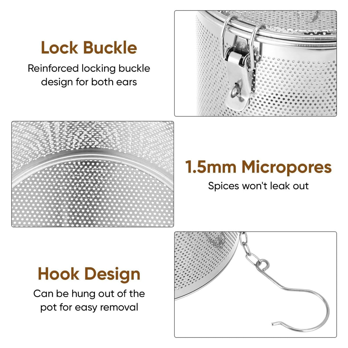 Stainless Steel Seasoning Strainer | Large Capacity Tea Mesh Tea Infuser Strainer with Extended Chain for Cooking Seasoning Filter