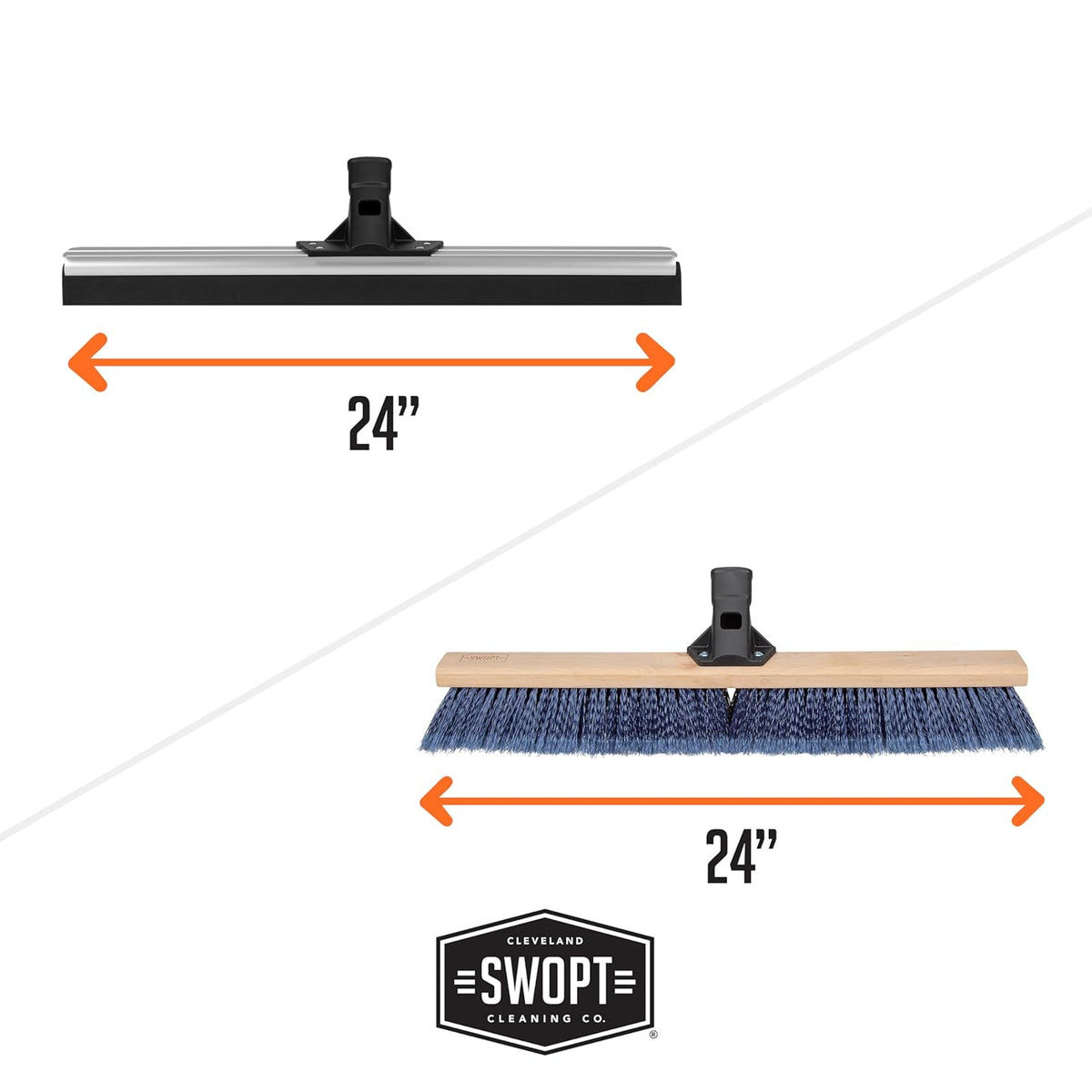 SWOPT 24” Floor Squeegee, 24” Multi-Surface Push Broom + 60" EVA Foam Comfort Grip Wooden Handle, Combo — 2 Cleaning Heads with Long Handle Interchangeable with SWOPT Cleaning Heads