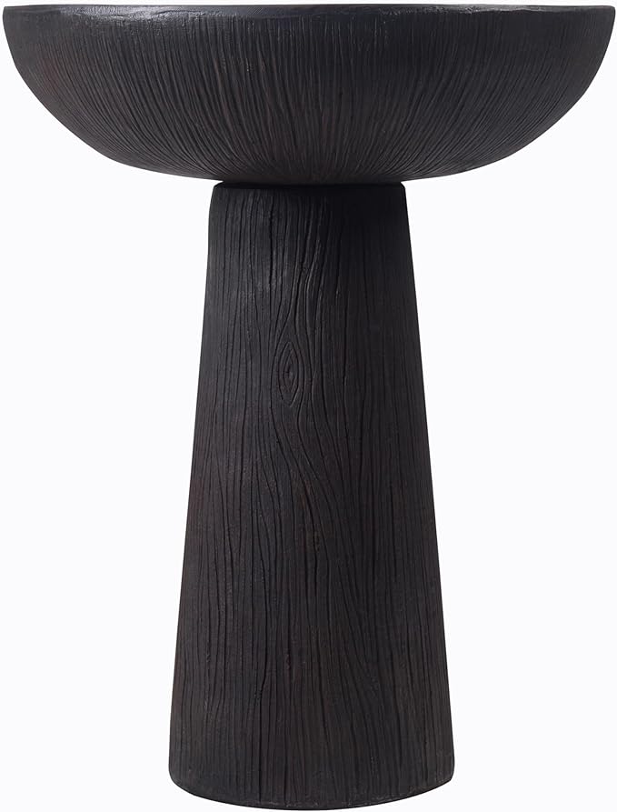 Bird Bath for Outdoor - 26'' Tall Resin Natural Wood Pattern Designt Birdbaths, Lightweight and Durable - Enhance Your Outside Garden with This Stunning Water Feature (Wood Grain)