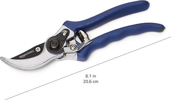 Amazon Basics Professional Hand Pruners, Garden Clippers, Pruning Shears, 8-inch Steel Bypass Garden Scissors, Blue