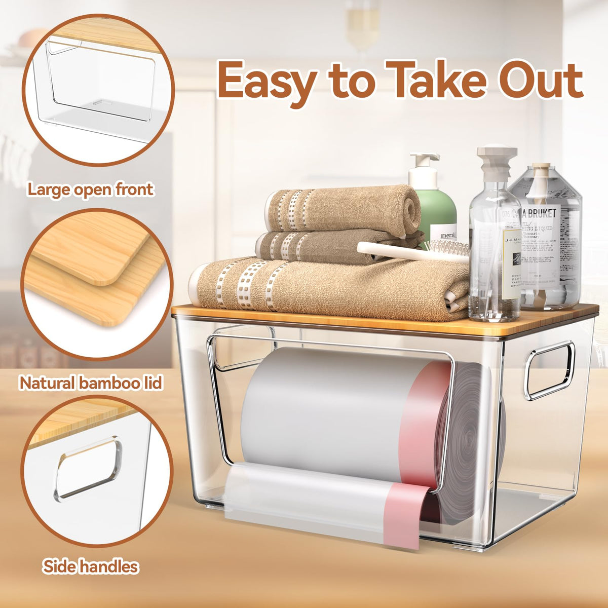 spospo 2 Pack Trash Bag Holder with Bamboo Lid Stackable Trashbag Dispenser