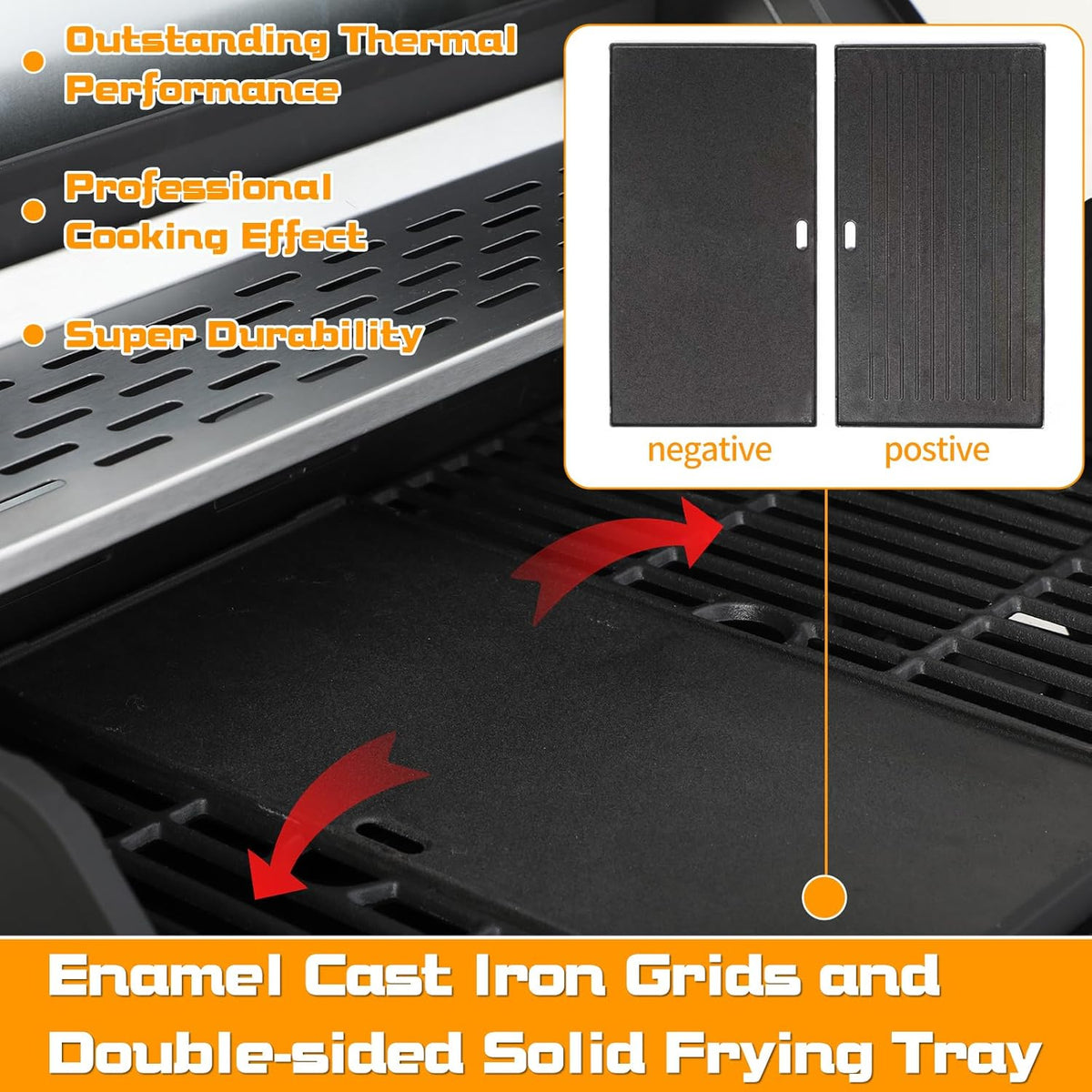 CIG GARDEN 4 Burner Propane Gas Grill with Side Burner,3 in 1 Propane Gas BBQ Grill,Double-layer Stainless Steel BBQ Grill Lid with Cast Iron Grates,52000 BTU Output for Camping, Patio, Backyard