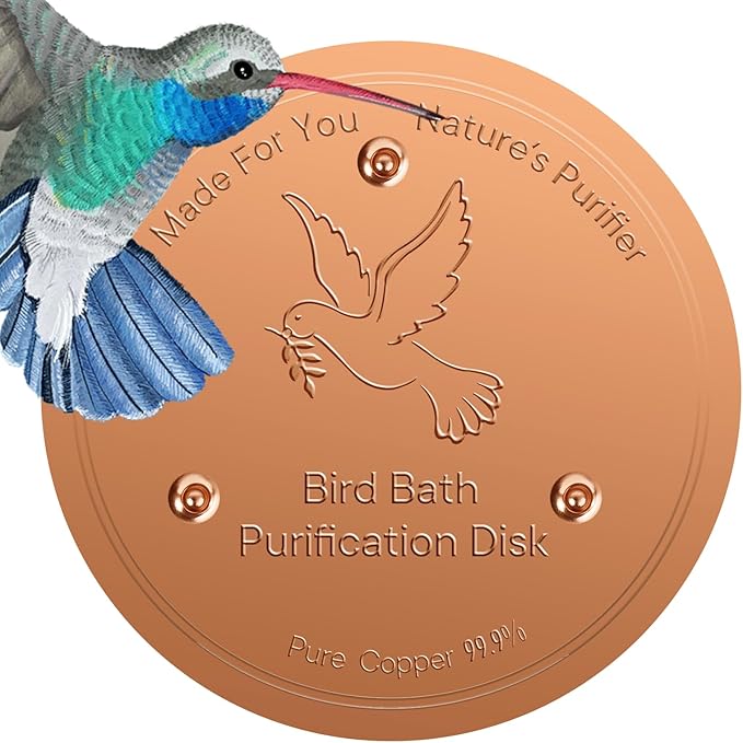 Bird Bath Copper Plate Disk 99.99% Pure Copper Cleaning Disk Stable Triple-Point Support Outdoor Bird Bowl, Pure Copper Bird Bath Purification Tray, Suitable for All Seasons