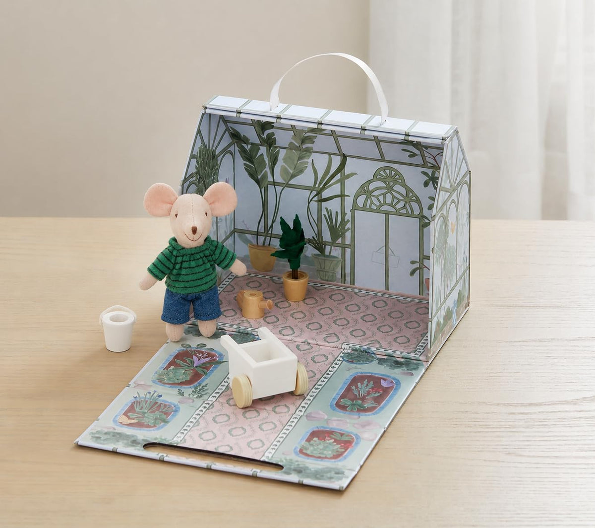 INS Nordic Home Mouse Stuffed Animal Plush Toy with Striped Shirt and Shorts 5.91inch (Green)