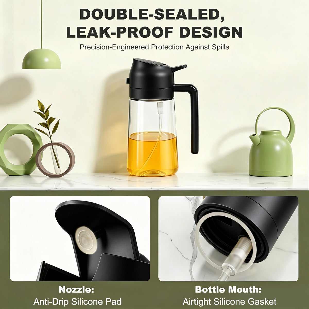 Pure Future 2-in-1 Olive Oil Sprayer for Cooking, Dispenser Bottle (Black)