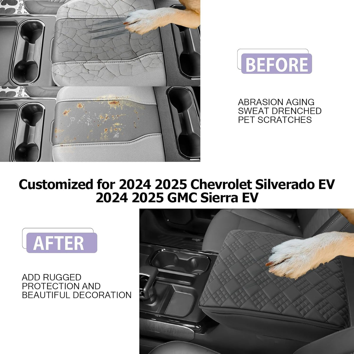 2025 2026 Silverado EV Center Console Cover Compatible with 2024 2025 2026 Silverado EV/GMC Sierra EV Accessories 2025 2026 Silverado EV/GMC Sierra EV Armrest Cover Armrest Console Cover(Thick Black)
