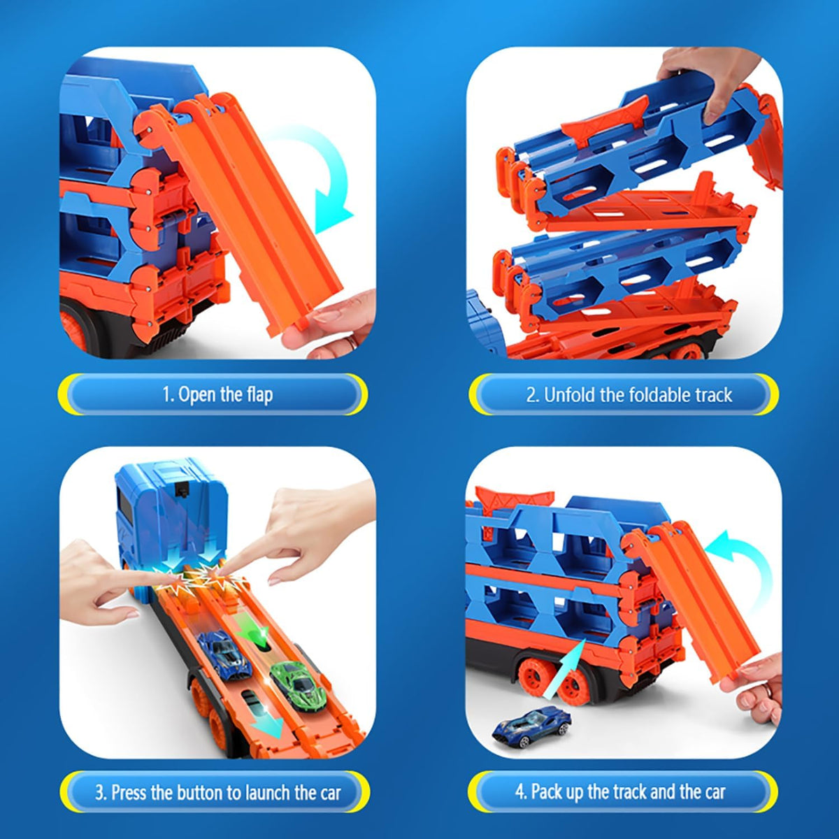 Toy Truck for Kids,Transport Truck with Cars,Garage Storage Toy,Portable Foldable Truck Toy with 59-FT Race Track and 8 Die-Cast Cars,Kids Toys Xmas Gifts for Age 3 4 5 6+ Years Old Boys Girls