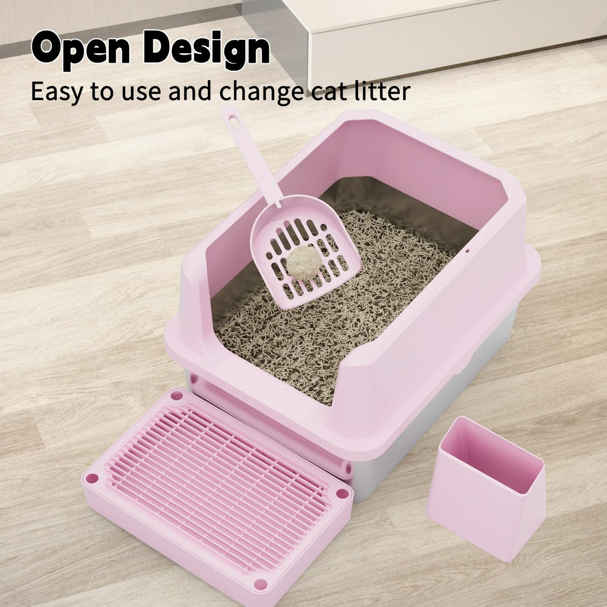 RIZZARI Cat Litter Box Anti-Scatter: Open-Room for Large Cats & Multi-Home