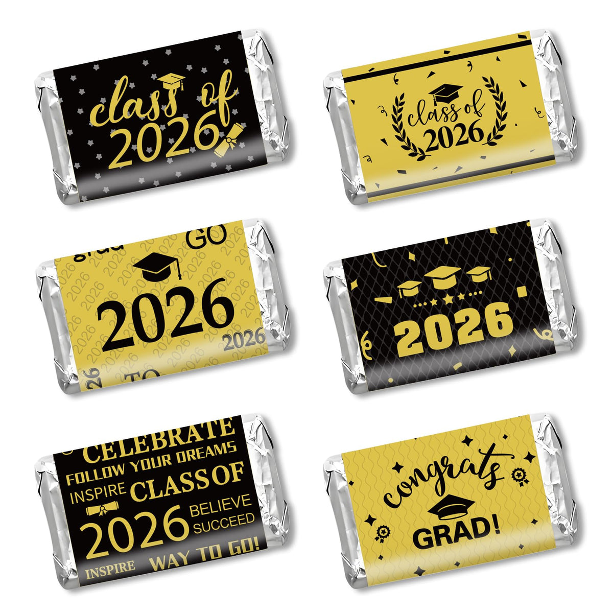 Graduation Party Decoration 2025 Graduation Label Stickers, 240 PCS Congrats Grad Mini Black Gold Candy Wrapper Class of 2025 Chocolate Bar Sticker