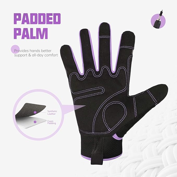 HANDLANDY Women Safety Work Gloves Utility Touch Screen Working Grip Glove for Yardwork Gardening Breathable Mechanic Gloves