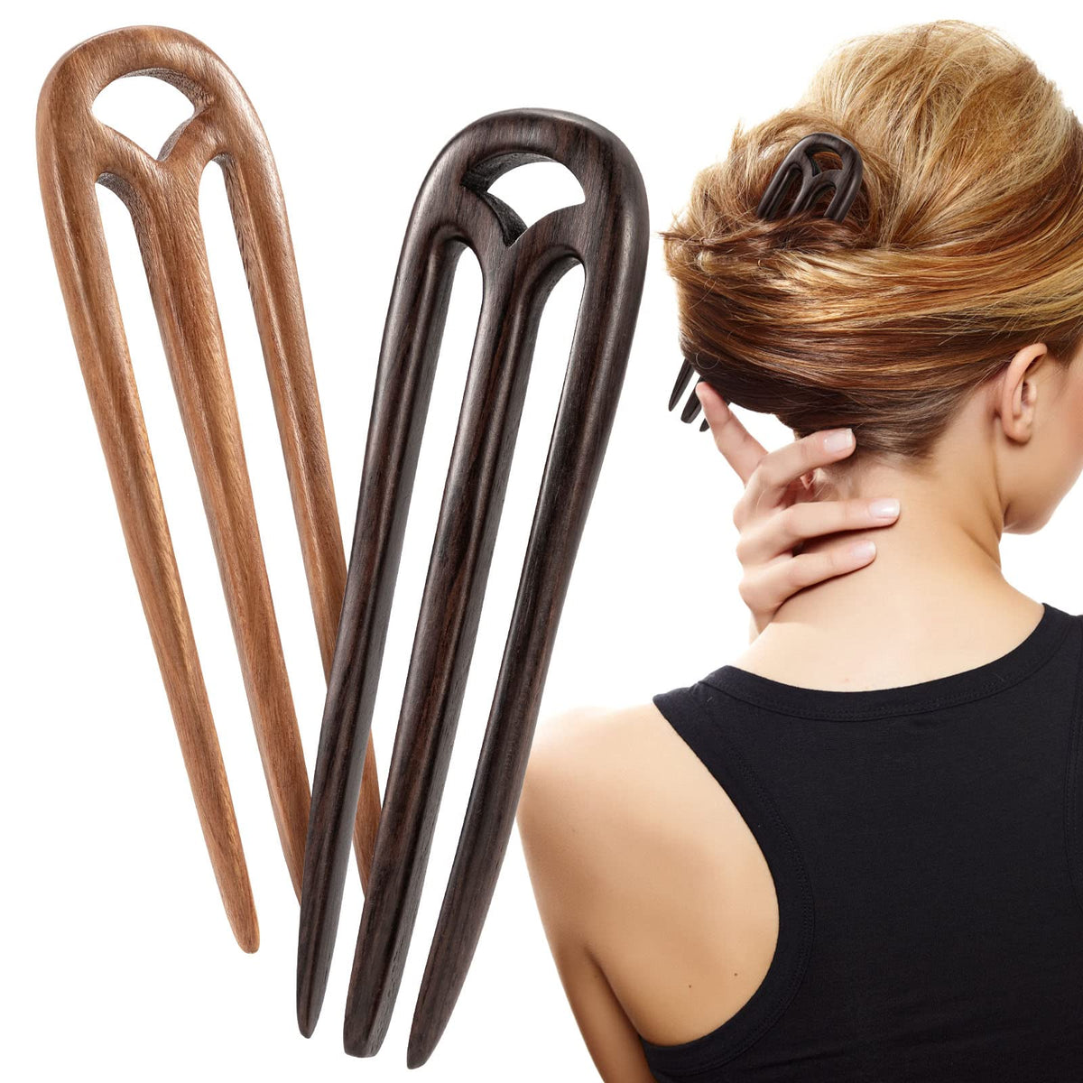 Noverlife 2Pcs Handmade Carved Ebony Sandalwood Hair Forks, Retro Hair Sticks, French Chopsticks Updo Chignon Clips, Claws Barre