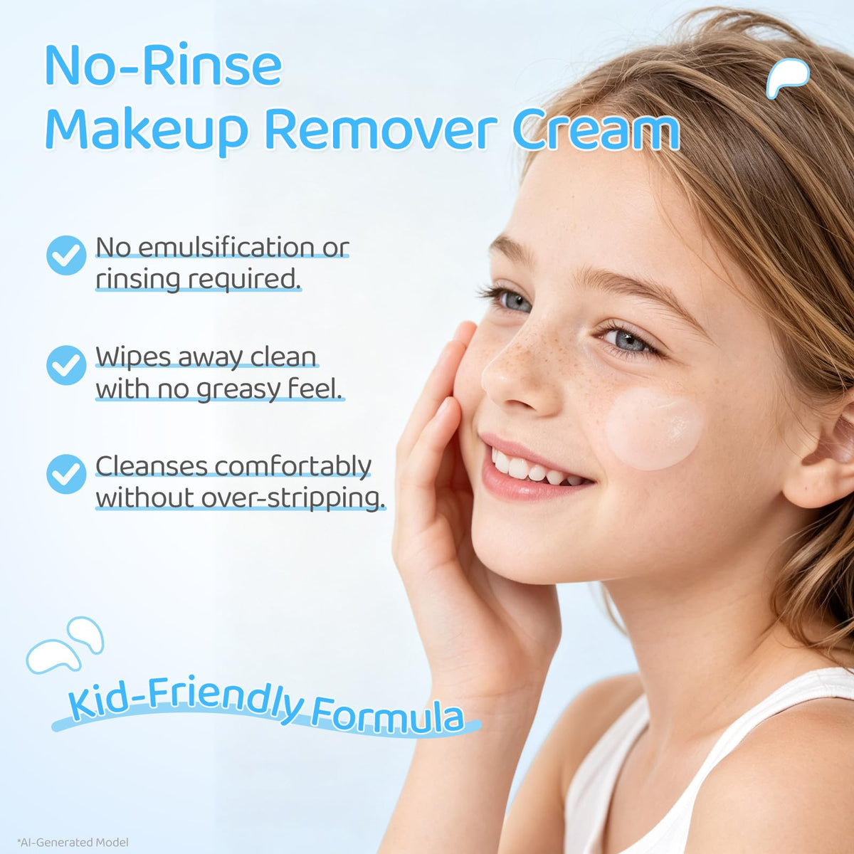 RUNBEN Kids Makeup Remover Cleansing Cream, No-Rinse, 4.23 oz