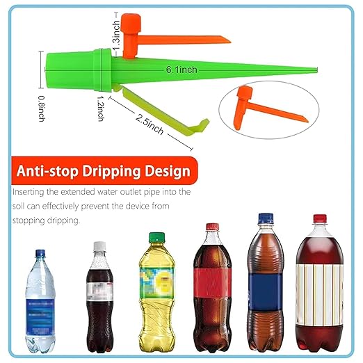 Upgrade Self Watering Planter Insert, Self Watering Spike with Long Dripper & Valve Switch, Adjustable Plant Watering Devices, Automatic Watering System for Outdoor & Indoor Plants (12, Green+Orange)
