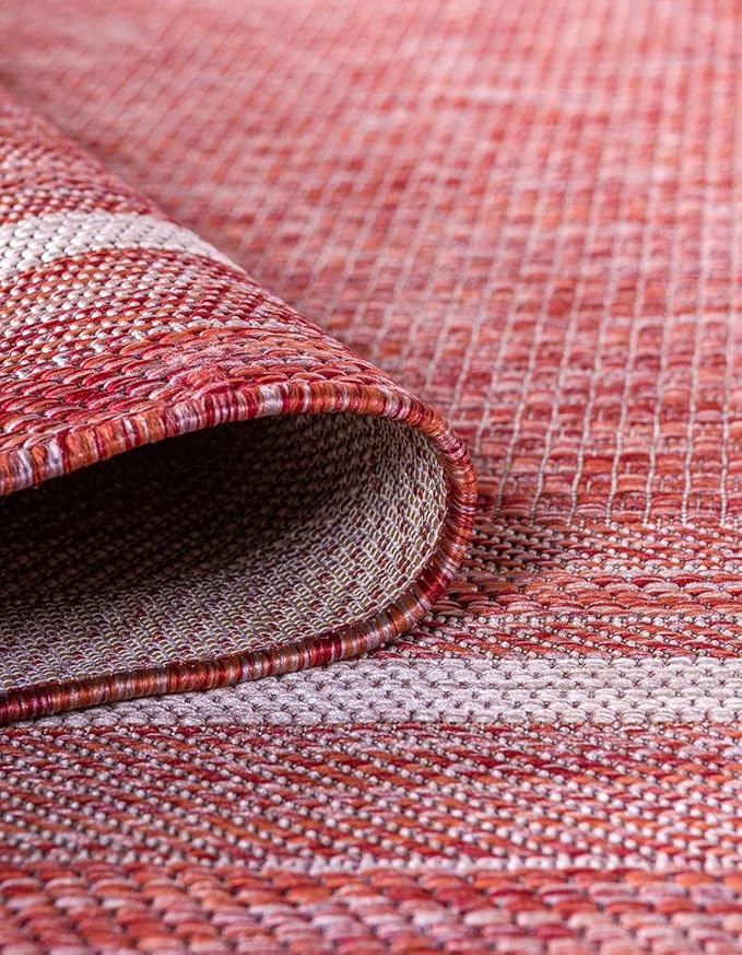 Unique Loom Outdoor Border Collection Area Rug - Soft Border (2' x 8' Runner, Rust Red/ Ivory)