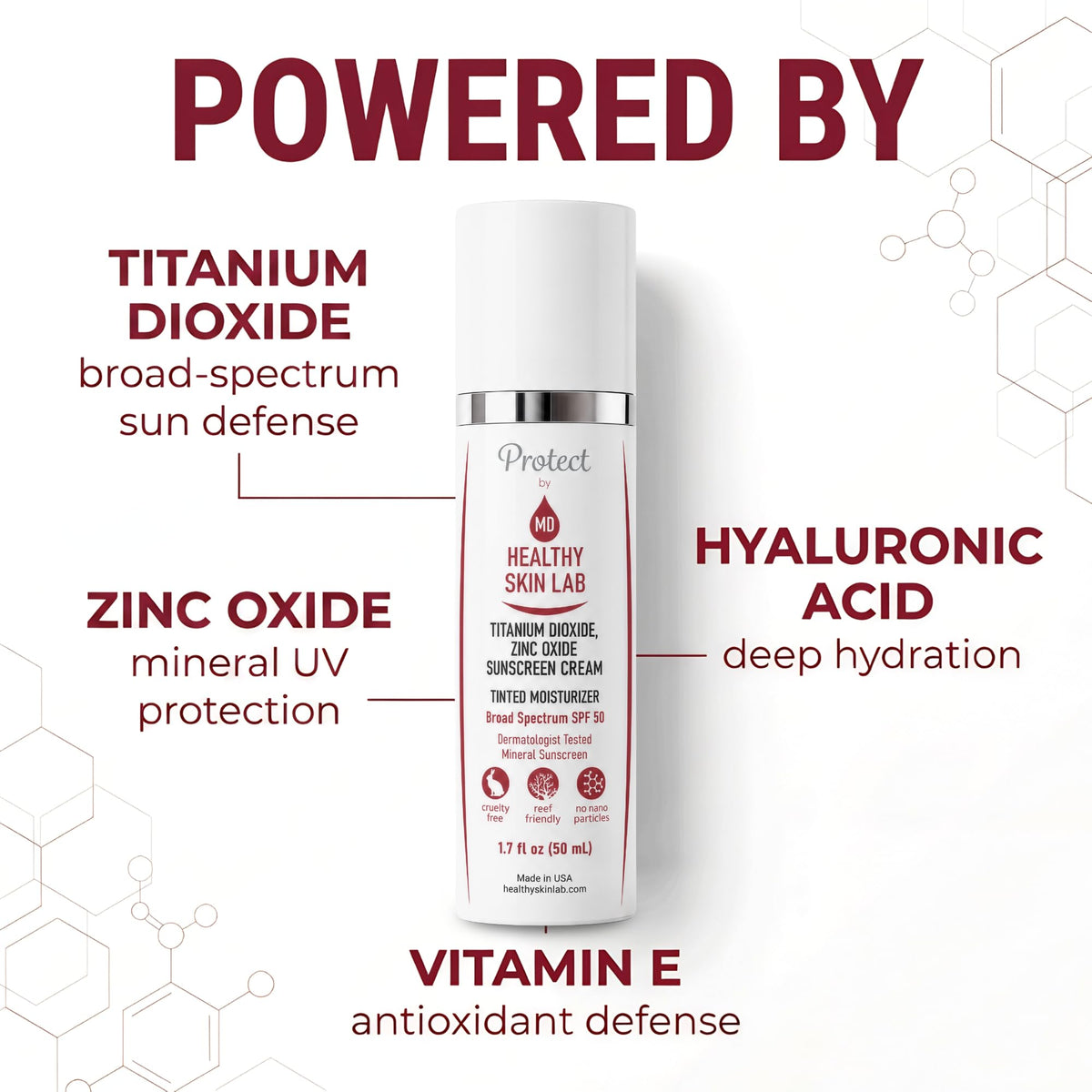 Healthy Skin Lab Protect Tinted Moisturizer SPF 50, Sheer Universal Tint, Lightweight Hydrating Mineral Sunscreen for Face, Hyaluronic Acid, Broad-Spectrum Daily SPF, Dermatologist-Tested, 1.8 oz