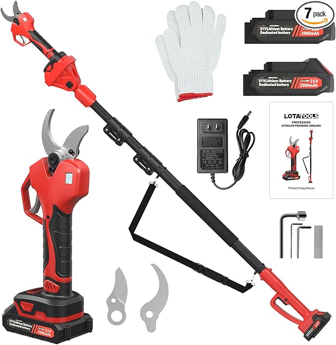 Electric Pruning Shears with Telescopic Rod, 50mm 1.96" Cutting Diameter Cordless Pruner with 2 Rechargeable Batteries, Tree Branch Cutter with SK7 Blade for Gardening Pruning