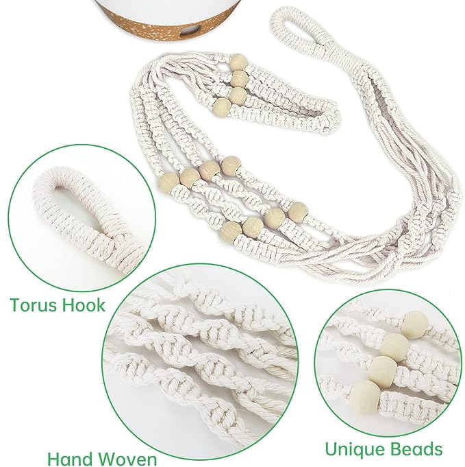 ZMTECH 2 Pack 10 Inch White Hanging Planters with Macrame Plant Hanger for Indoor and Outdoor Plants, Self Watering, Drainage Hole, Visible Level Tray