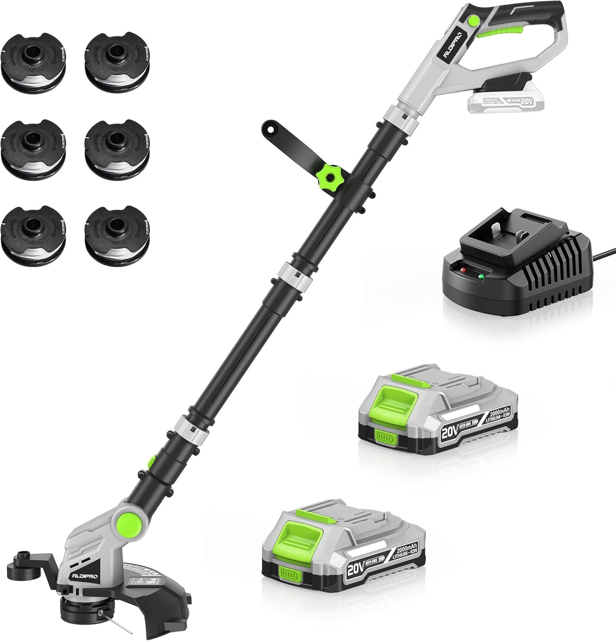 20V Cordless String Trimmer with Auto-Feed - 3 in 1 Electric Weed Wacker with 2.0Ah Battery & Fast Charger, Lightweight Grass Trimmer for Lawn Edging, Garden, Yard (AD-ST-002)