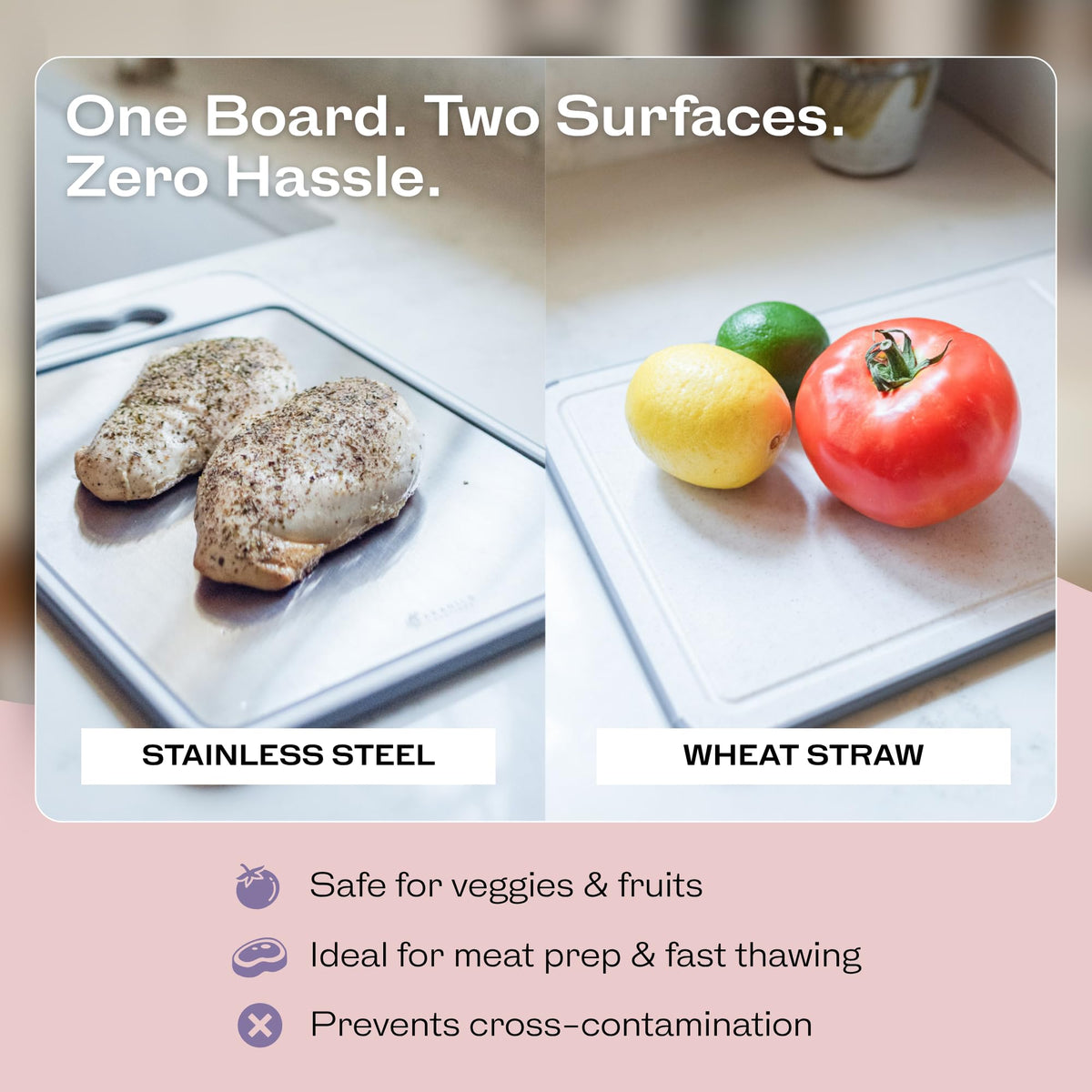 Non-Toxic Double-Sided Stainless Steel Cutting Board Dishwasher Safe