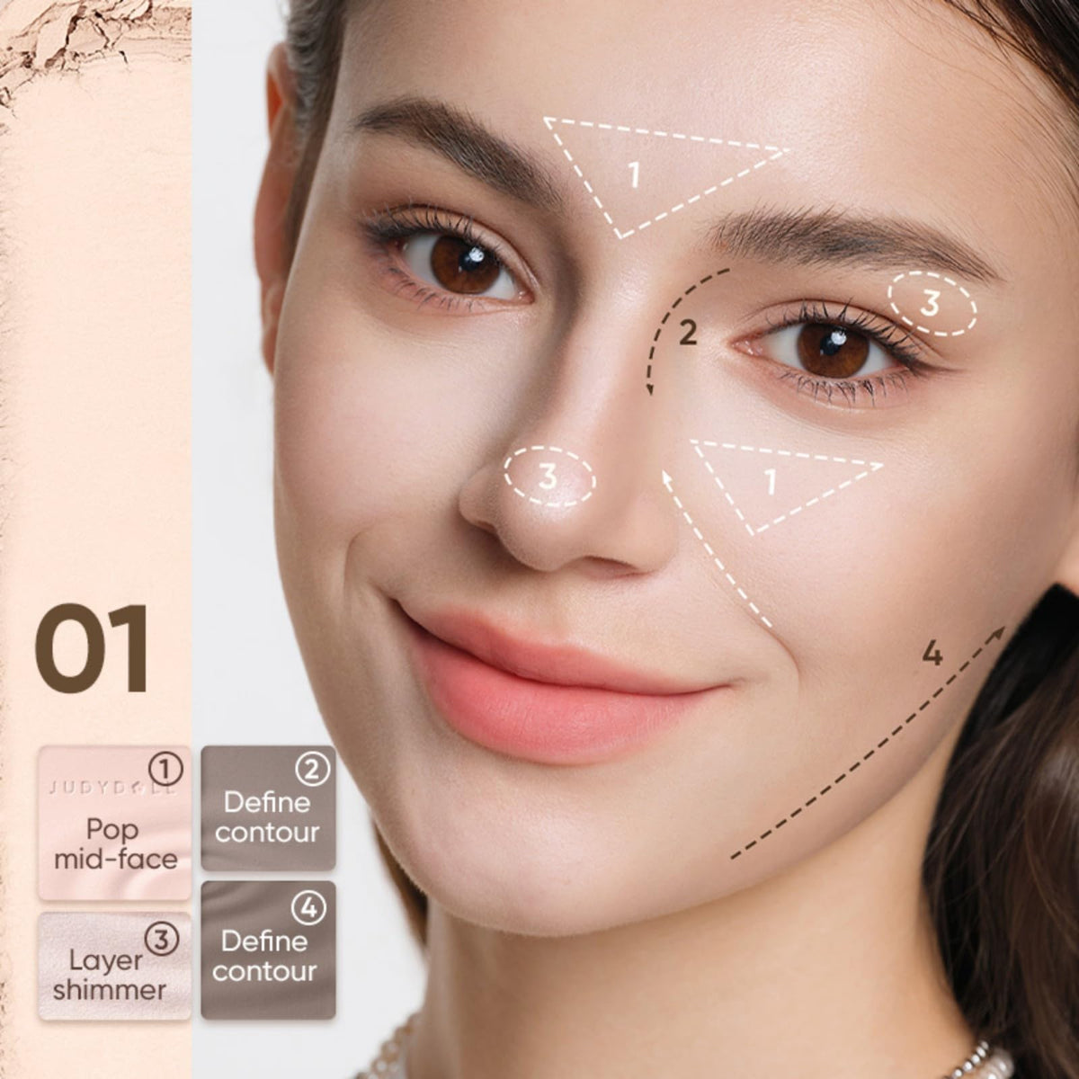JUDYDOLL Contour Palette Highlighter Makeup Korean Makeup (01 Wave)