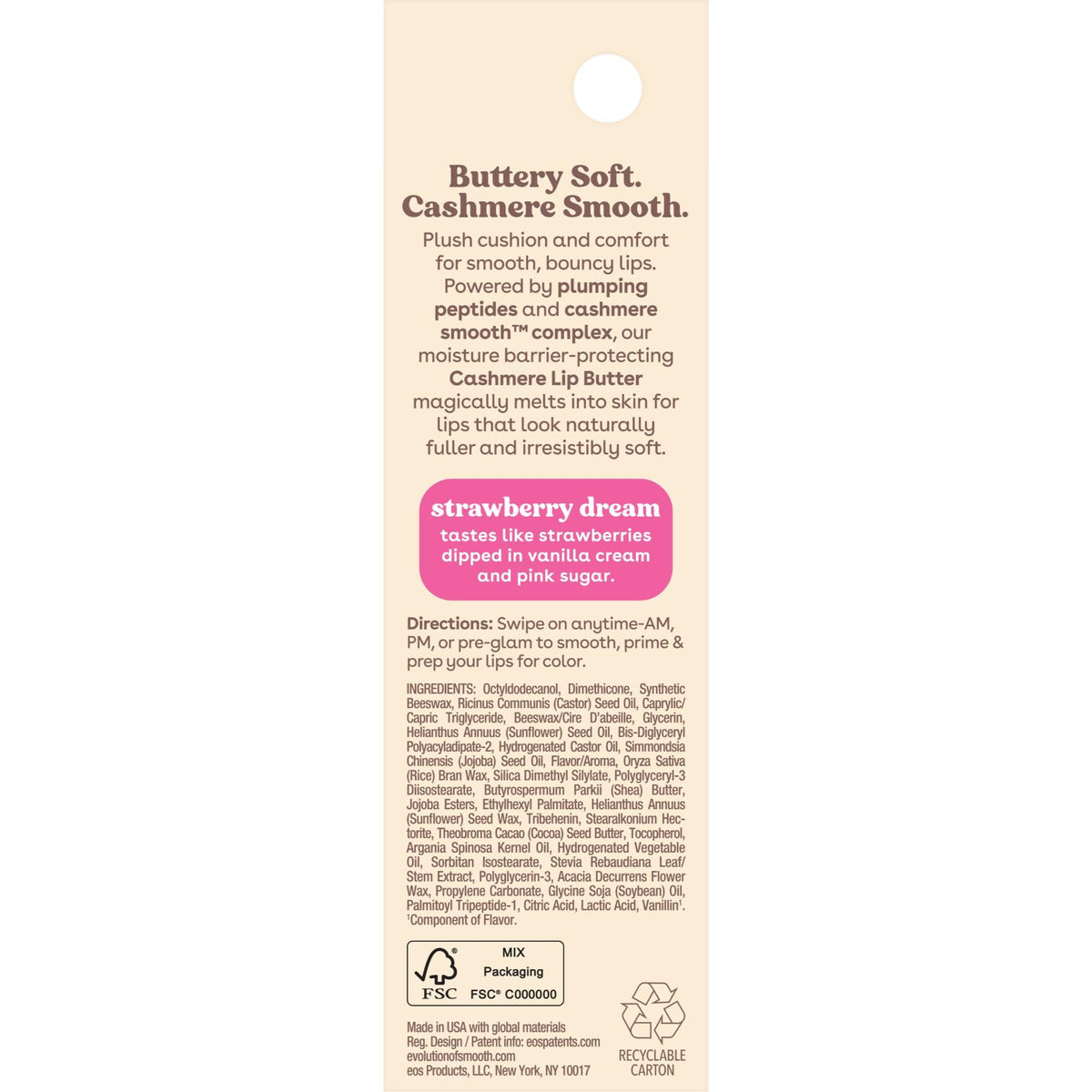 eos Strawberry Dream Plumping Peptides & Shea Butter Lip Butter, 0.35 fl oz