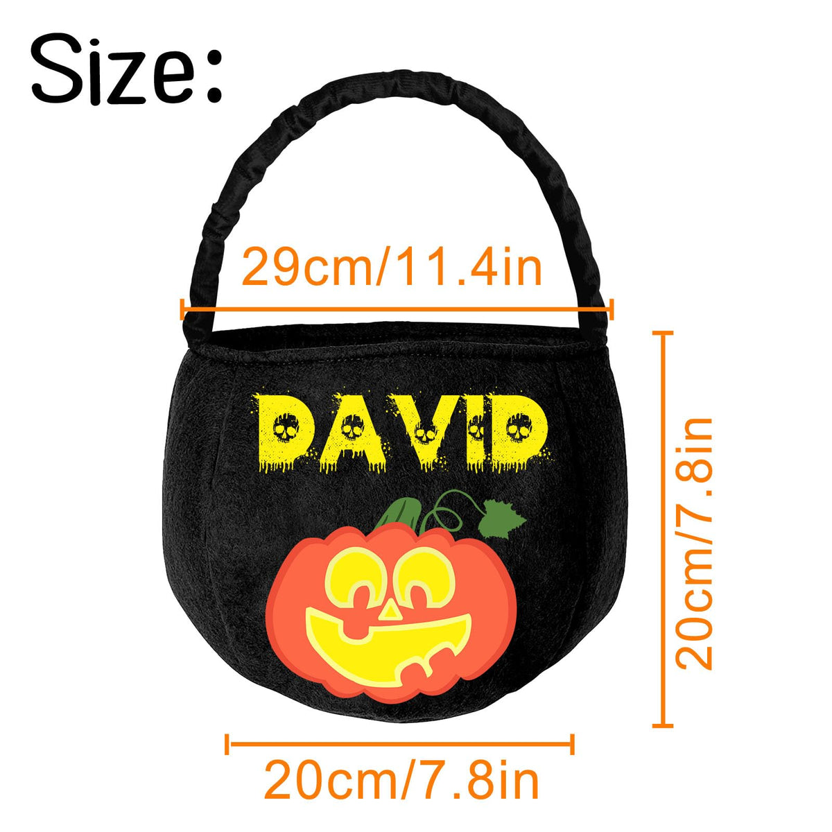 PFTPOW Personalized Halloween Basket with Name Custom Halloween Trick or Treat Bucket Bag Customized Candy Baskets Gift for Kids Boys Girls Black