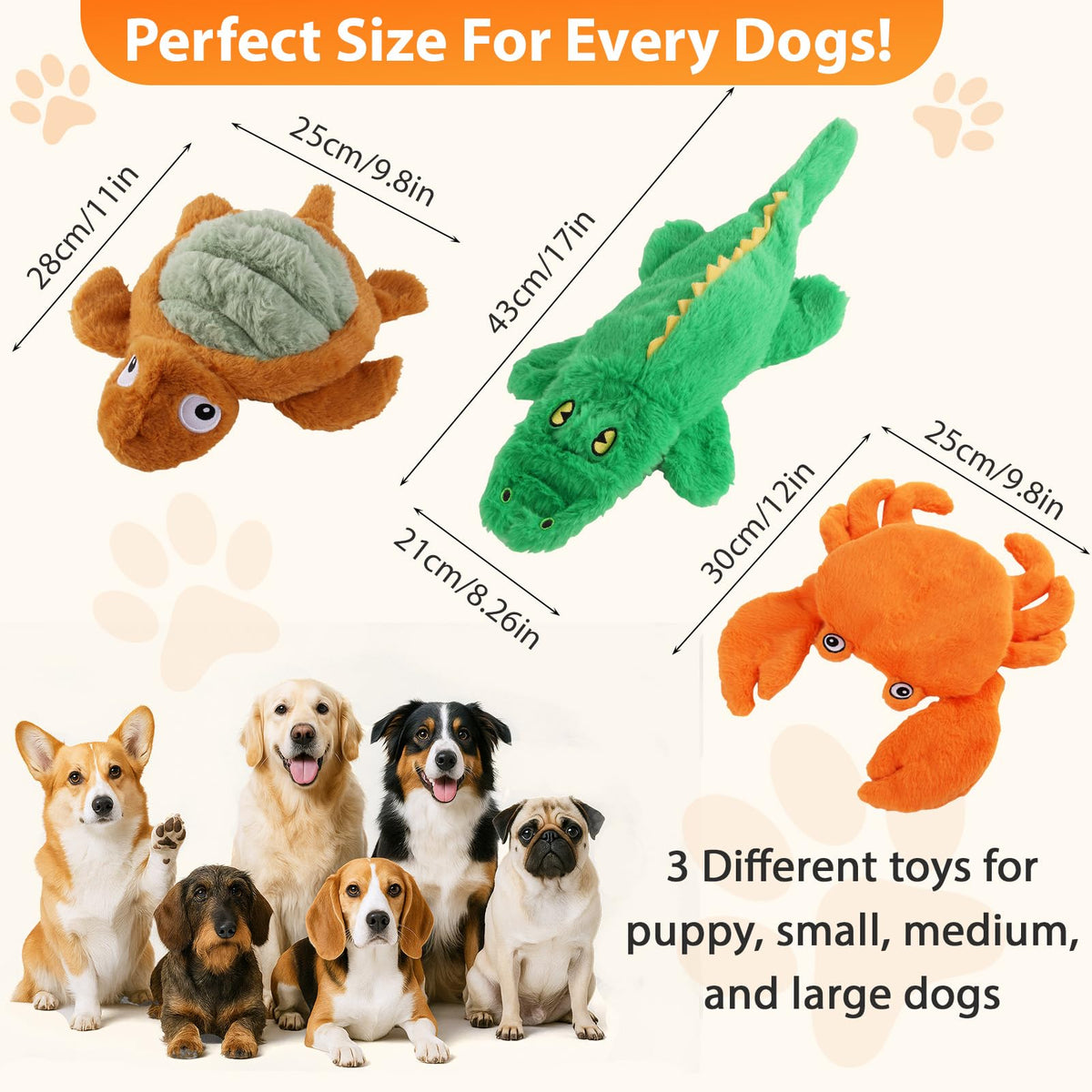 Homounter No Stuffing Dog Toys for Puppies, Small & Medium Dogs, 3 Pack Squeaky Crinkle Plush Toys for Teething & Anxiety Relief, Lightweight Interactive Animal Set to Keep Them Busy