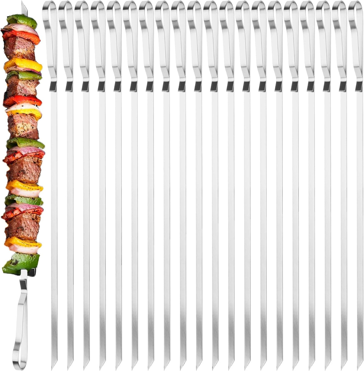 17 Inch Stainless Steel Skewers for Kabobs,HONSHEN Flat Shish Kabob Barbecue Skewers - Metal BBQ Skewers for Grilling Meat, Chicken, Shrimp, Vegetables - 20 Pack (17Inch Flat BBQ 20p)