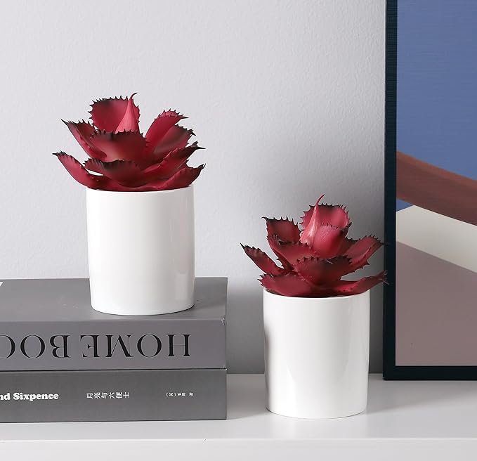Duovlo Artificial Succulent Plant 5.15 Inch Faux Succulents Agave potatorum Flower Arrangement Craft Wall DIY Materials,Pack of 2 (Rose)