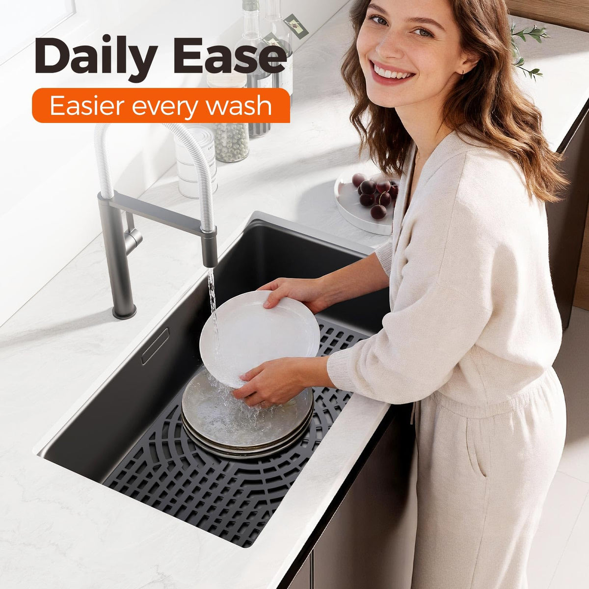 Snuggery Silicone Sink Protector for Kitchen Sink, 24"x12" Center Drain