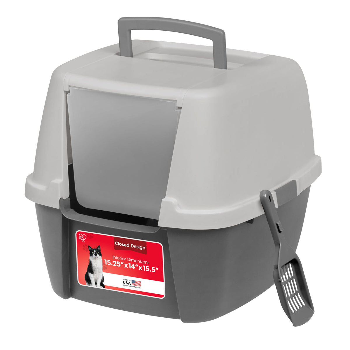 IRIS USA Large Front Door Cat Litter Box, Walk-in Entry, Gray