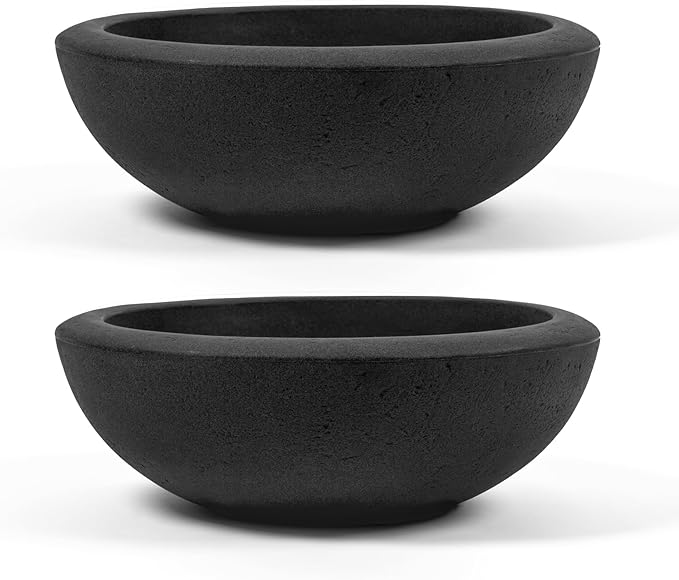 ARBORA 21" Santorini Bowl 2-Pack with Classic Black Finish - Polyresin Indoor and Outdoor Planters, Durable, Weatherproof, Lightweight, Large Plant Pots for Patio, Garden, Deck, Entryway