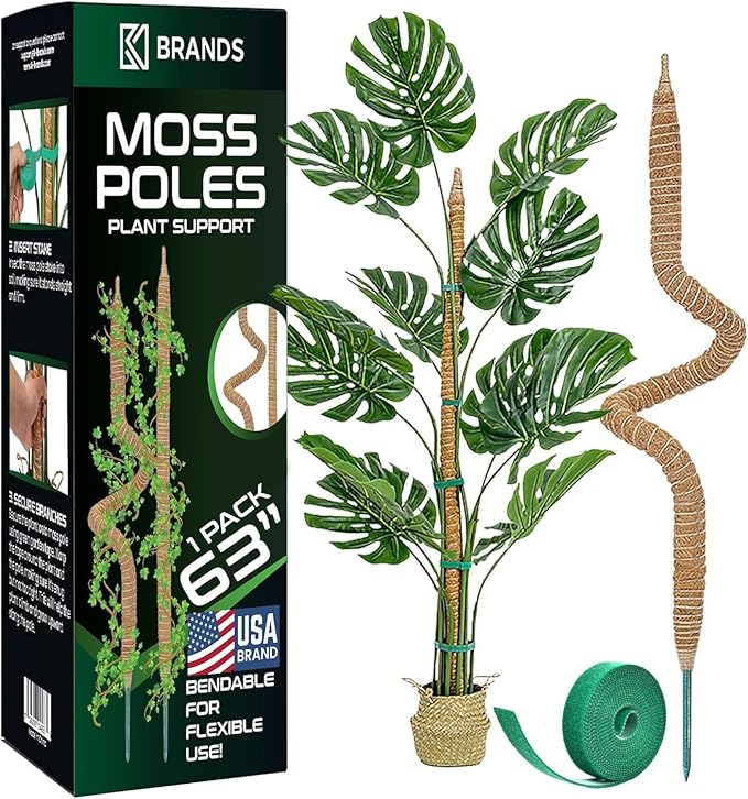 63'' Bendable Moss Pole Monstera Plant Support for Climbing Indoor Plants - Stakes for Potted Climbers - Tall Sticks Indoor Trellis for Houseplants - Accessories for Monstera Pot