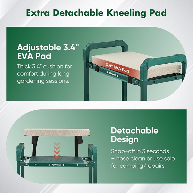 Garden Kneeler and Seat Foldable Kneeling Chair with Extendable Legs & Thickened Pad,Heavy Duty Foldable Gardener Stool with Tool/Storage Bags for Grandparents Gardeners