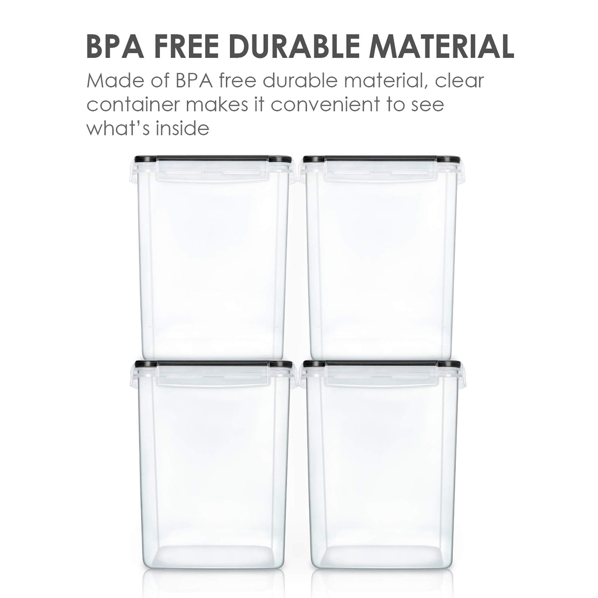 Vtopmart 5.2L Flour Sugar Storage Containers, 4 PCS, Black