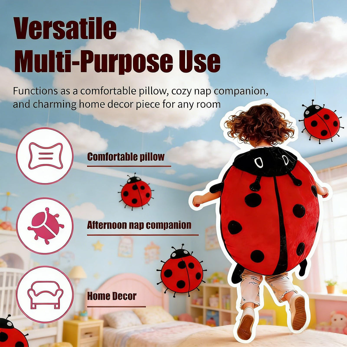 Wearable Lady Beetle Pillow, 40In Giant Wearable Pillow Beetle-Inspired