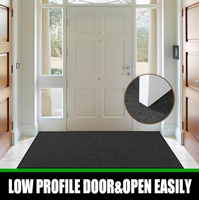 Commercial Grade Entrance Mat 4x6Ft Brush Step Entrance Rug with Striped Pattern&Rubber Border Indoor Outdoor Low Profile Rubber Entry Carpet Mat for Hallway,Home,High Traffic Area