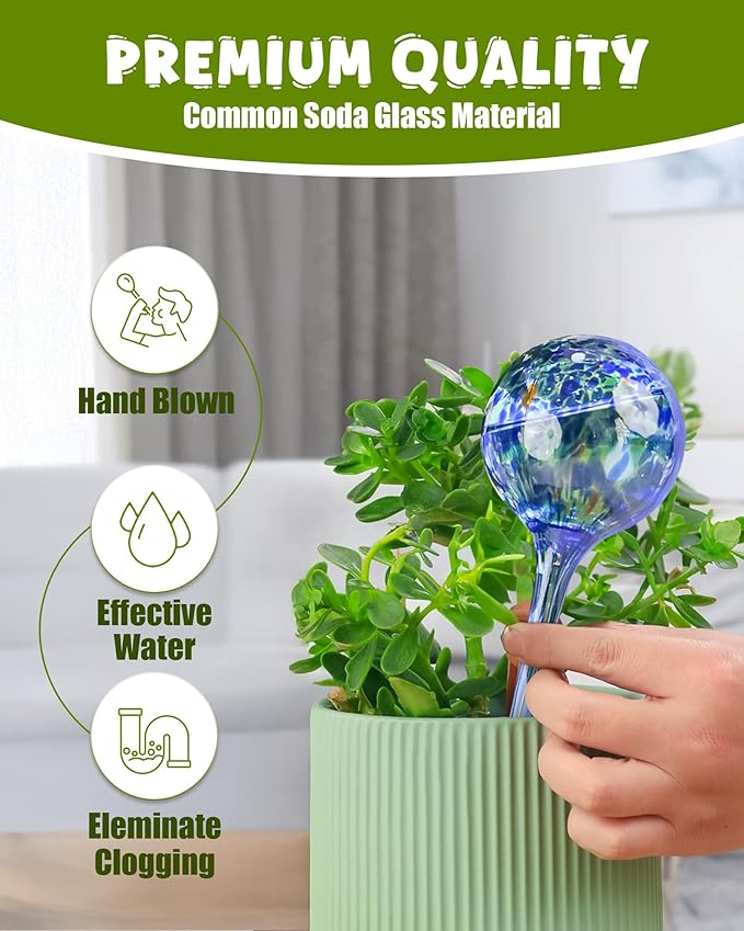 Iridescent Self Watering Globes, Glass Rainbow Plant Watering Globes, Self Watering Planter Insert, Automatic Plant Waterer Indoor (Large-4 Pcs Multi-Color, Large)