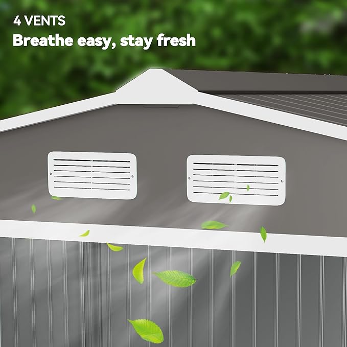 Outsunny 9' x 6' Outdoor Storage Shed, Garden Tool Metal Shed with Foundation Kit, Double Lockable Door, Air Vents and Sloping Roof, for Backyard, Patio, Lawn, Gray
