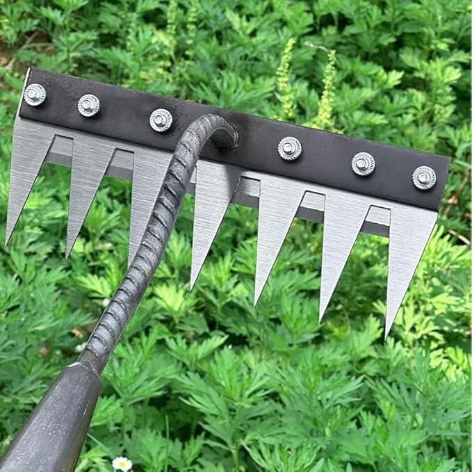 Gardening Hand Weeder Tool,Manual Weeder Tool with Detachable Blades, 4 Sizes High Carbon Steel Dual-Edge Design for Farm Garden Lawn Weed Removal, Soil Cultivation & Root Extraction (8 Tines)