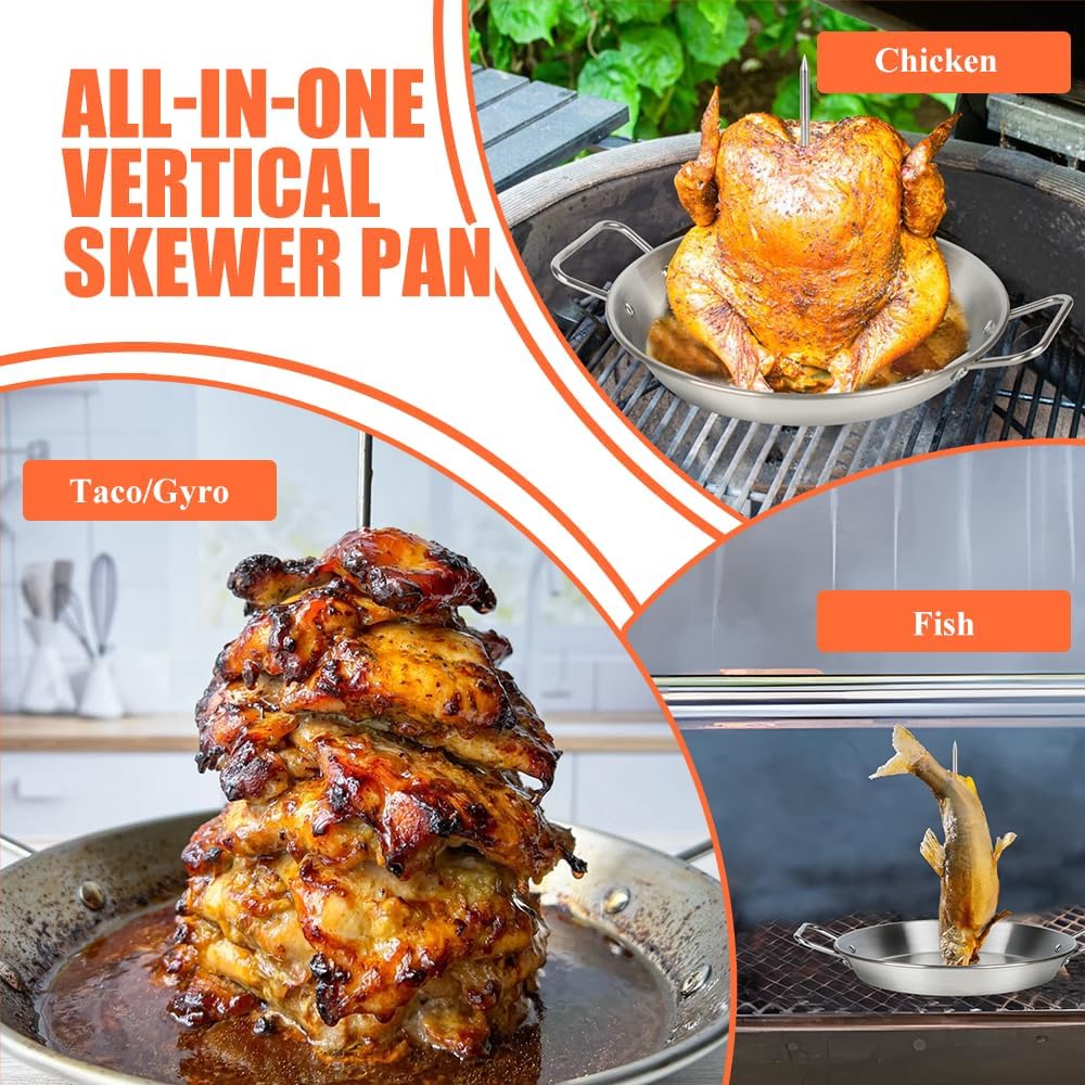 Stainless Steel Vertical Gyro Spit for Oven - Gyro/Shawarma Skewer Stand, Gyro Plate/Pan for Chicken, Meat, Kebabs -Home Use