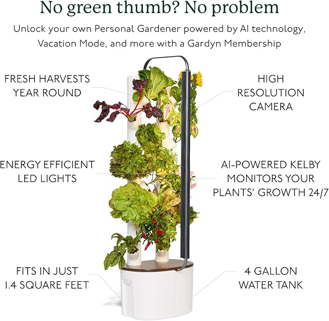 Gardyn Studio Hydroponics Growing System Kit & Vertical Indoor Garden Planter | Smart Herb Garden | Includes 16 Non-GMO Indoor Plants, Herbs, Vegetables & LED Grow Light for Your Home Gardening System