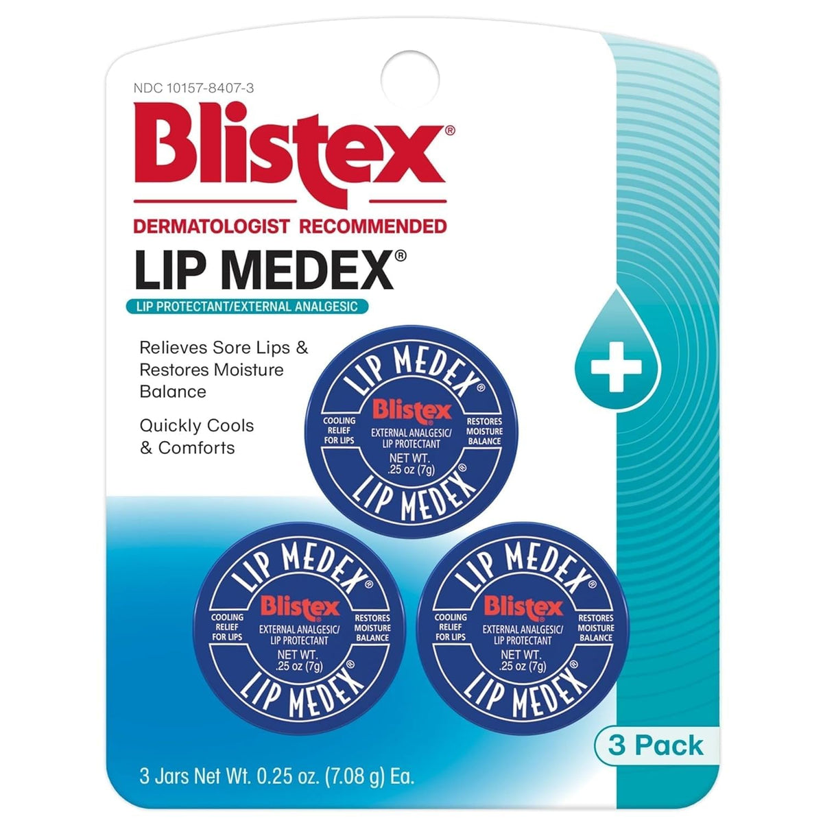 Blistex Lip Medex Medicated Lip Balm, 24 Hr Moisture, 0.25 oz, 3 Count