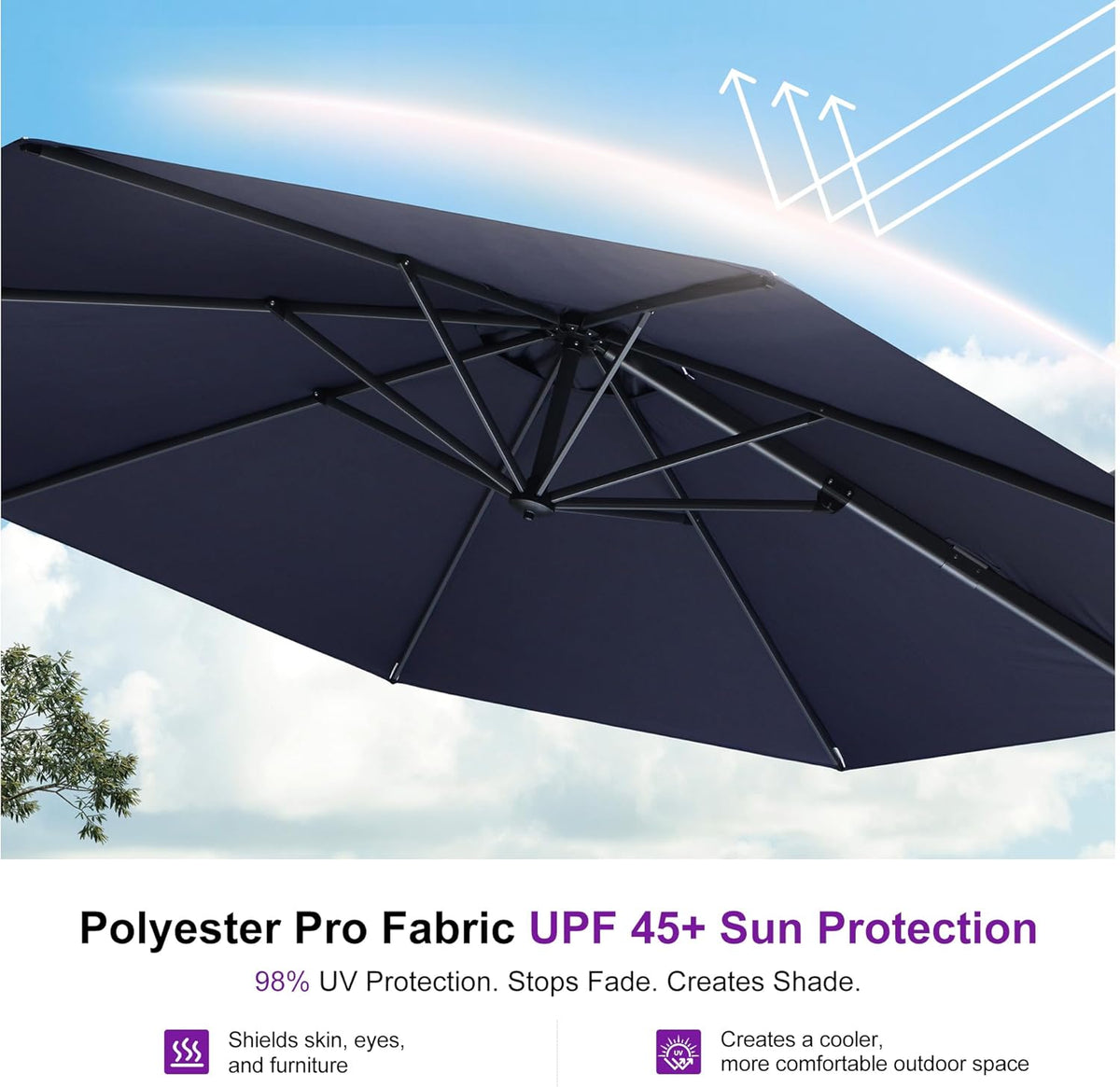 PURPLE LEAF 10 Feet Patio Umbrella Outdoor Cantilever Round Umbrella Aluminum Offset Umbrella with 360-degree Rotation for Garden Deck Pool Patio, Navy Blue