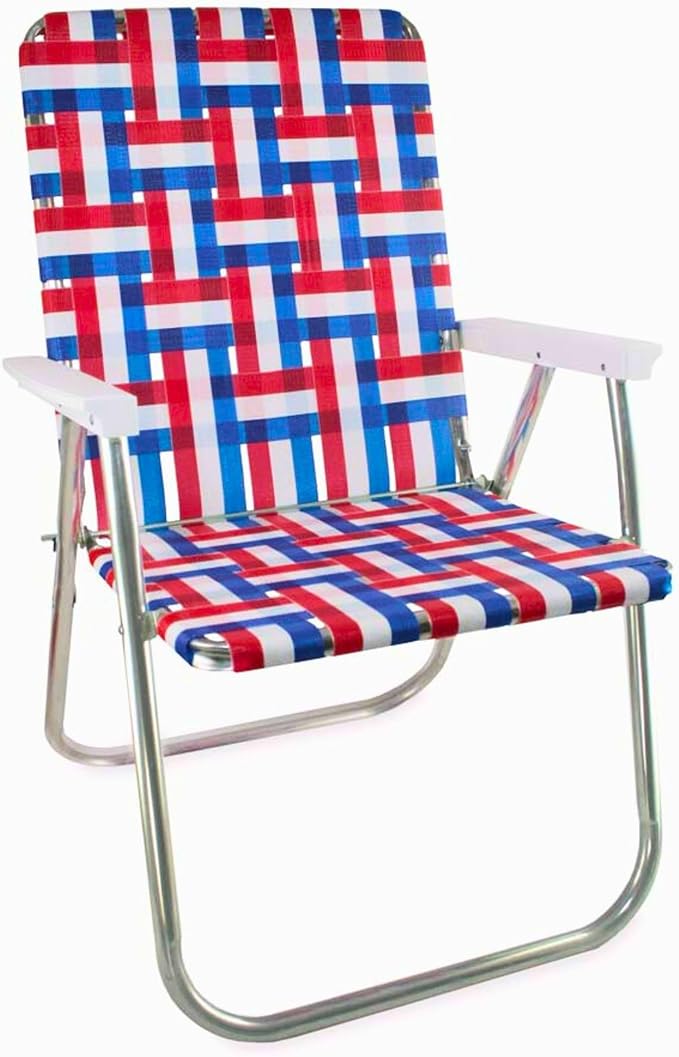 Lawn Chair USA Folding Aluminum Outdoor Patio Lawn Chair | Heavy-Duty Webbed Chairs for Camping, Sports, Beach, Yard & Tailgating | Lightweight Portable | Classic - American Flag