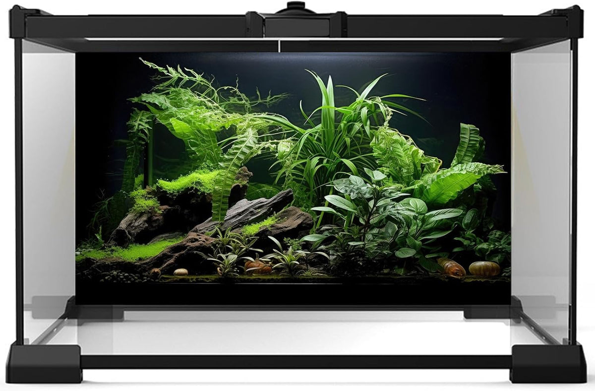 Aquarium Background Freshwater Green Plants Terrarium Background Aquatic Underwater Sea Grass Tank Background Wood Root Rock with Moss Jungle Style Fish Tank Background Poster Wallpaper 60x24in