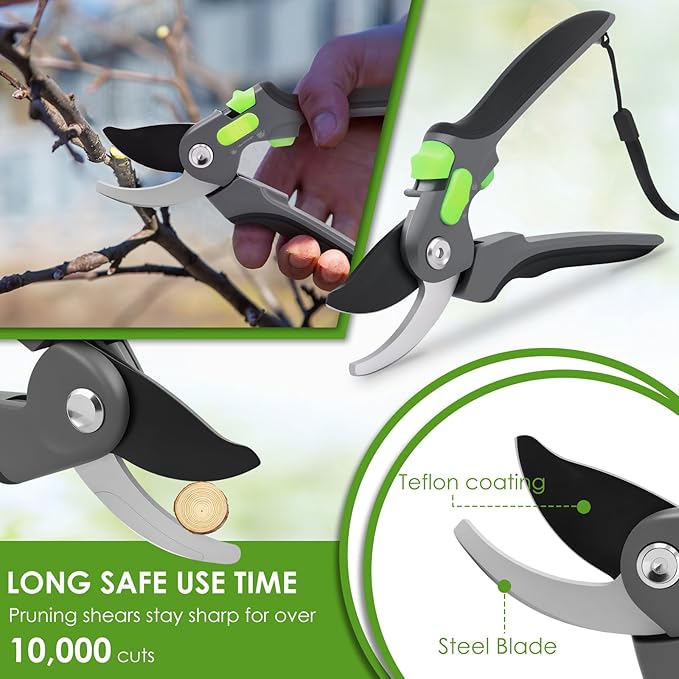 Pruning Shears for Gardening 8.6 inch Steel Garden Clippers with Safety Lock Handheld Gardening Shears Ergonomic Non Slip Plant Clippers Tools for Flowers Branches
