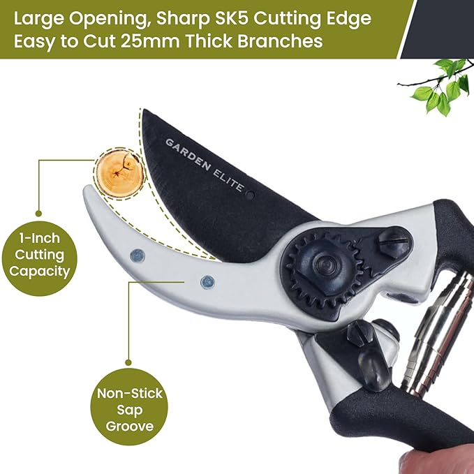 Garden Elite’s Alpha Six Bypass Pruning Shears with PVC Handles - Premium Garden Tools for Effortless Cutting Experience – Includes High-Performance Garden Clippers for Precise Trimming & Extra Blade